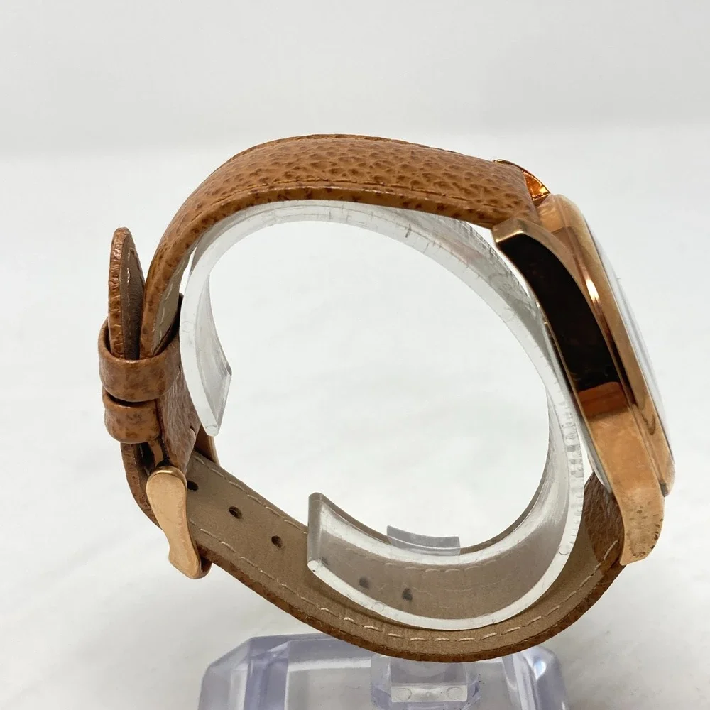 Bronzo Italia QVC Watch Women 39mm Rose Gold Tone Brown Leather Band New Battery
